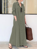 Zjkrl - Original Solid Color Lapel Shirt Dress