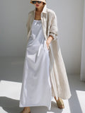 Zjkrl - Simple Long Sleeves Split-Side Solid Color Lapel Midi Dresses Shirt Dress