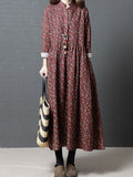 Zjkrl - Vintage Floral Stand Collar Midi Dress