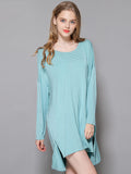 Zjkrl - Solid Color Modal Plus Size High-Low Long Sleeve Pajamas Dress