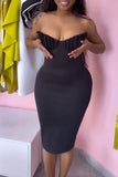 Zjkrl - Black Sexy Daily Party Elegant Fold Solid Color Strapless Dresses