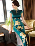 Zjkrl - Green Side Split Long Cheongsam Dress