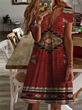 Zjkrl - Western Ethnic Aztec V Neck Midi Dress