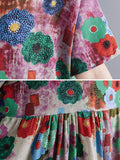 Zjkrl - Vintage Loose Multi-Colored Floral Printed Midi Dress