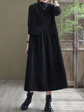 Zjkrl - Vintage Solid Color A-Line Sleeveless Corduroy Midi Dress