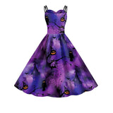 Women‘s Halloween Dress Retro 1950s Vintage Dress Midi Dress Holiday Backless Print Pumpkin Spaghetti Strap Sleeveless Regular Fit Spring Fall 2023 Deep Purple Purple S M L XL