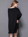 Zjkrl - Solid Color Modal Plus Size High-Low Long Sleeve Pajamas Dress