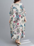 Zjkrl - Vintage Floral Round-Neck Dress