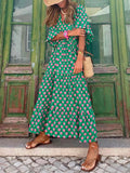 Zjkrl - Hot Green Printed Vacation Loose Maxi Dresses