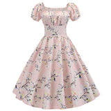 Zjkrl - Summer Puff Sleeve Elegant Print Vintage Dress