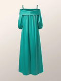 Zjkrl - Simple Loose Puff Sleeves Solid Color Off-The-Shoulder Maxi Dresses