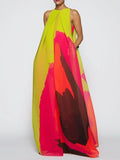 Zjkrl - Loose Sleeveless Multi-Colored Round-Neck Maxi Dresses