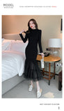 Zjkrl - Elegant Mesh Stitching Mermaid Dress Women Black Slim Sheath Mid Dresses Simple Office Wear Party