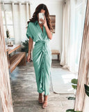 Zjkrl - Commuter Tie Lapel Fashion Forged Long Shirt Maxi Dresses