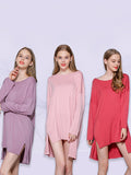 Zjkrl - Solid Color Modal Plus Size High-Low Long Sleeve Pajamas Dress