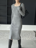 Zjkrl - Simple Skinny Long Sleeves Solid Color Square-Neck Sweater Dresses