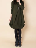 Zjkrl - Original Loose Pleated 4 Colors Round-Neck Long Sleeves Short Dress