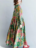 Zjkrl - National Style Flower Printed Long Dress