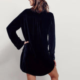 Zjkrl - Fashion Deep V Neck Loose Velvet Shirt Mini Dress