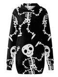 Women‘s Halloween Dress Casual Dress Hoodie Dress Mini Dress Fashion Daily Outdoor Vacation V Neck Pocket Print Skull Pumpkin Spider Loose Fit Black White Red S M L XL XXL