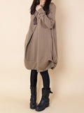 Zjkrl - Original Loose Pleated 4 Colors Round-Neck Long Sleeves Short Dress