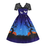 Women‘s Halloween Dress Retro 1950s Vintage Dress Midi Dress Holiday Lace Patchwork Graphic V Neck Short Sleeve Regular Fit Spring Fall 2023 Black Blue S M L XL