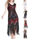 Women‘s Halloween Dress Retro 1920s Fringe Dress Midi Dress Party Outdoor Sequins Tassel Fringe Plain V Neck Sleeveless Regular Fit Summer Spring 2023 claret Black S M L XL