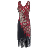 Women's Retro 1920s Fringe Dress Midi Dress Party Holiday Sequins Tassel Fringe Animal V Neck Sleeveless Regular Fit Spring Fall 2023 Black Red S M L XL