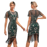 Women's Retro 1920s Fringe Dress Midi Dress Party Holiday Sequins Tassel Fringe Floral Crewneck Short Sleeve Regular Fit Spring Fall 2023 Silver Black S M L XL