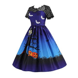 Women‘s Halloween Dress Retro 1950s Vintage Dress Midi Dress Holiday Lace Patchwork Graphic V Neck Short Sleeve Regular Fit Spring Fall 2023 Black Blue S M L XL