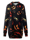 Women‘s Halloween Dress Casual Dress Hoodie Dress Mini Dress Fashion Daily Outdoor Vacation V Neck Pocket Print Skull Pumpkin Spider Loose Fit Black White Red S M L XL XXL