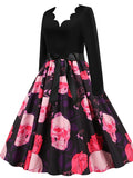 Women‘s Halloween Dress Swing Dress Knee Length Dress White Black Gray Pink Yellow Red Long Sleeve Floral Skull Skeleton Ruched Print Fall Winter V Neck Casual Vintage 2023 S M L XL XXL 3XL