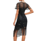 Women's Retro 1920s Fringe Dress Midi Dress Party Holiday Sequins Tassel Fringe Floral Crewneck Short Sleeve Regular Fit Spring Fall 2023 Silver Black S M L XL