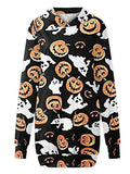 Women‘s Halloween Dress Casual Dress Hoodie Dress Mini Dress Fashion Daily Outdoor Vacation V Neck Pocket Print Skull Pumpkin Spider Loose Fit Black White Red S M L XL XXL