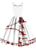 Women‘s Halloween Dress Retro 1950s Vintage Dress Midi Dress Holiday Backless Print Graphic Spaghetti Strap Sleeveless Regular Fit Spring Fall 2023 Black White S M L XL