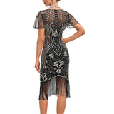 Women's Retro 1920s Fringe Dress Midi Dress Party Holiday Sequins Tassel Fringe Floral Crewneck Short Sleeve Regular Fit Spring Fall 2023 Silver Black S M L XL