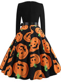 Women‘s Halloween Dress Swing Dress Black Dark Grey Orange Long Sleeve Pumpkin Bow Winter Fall Autumn Crew Neck Winter Dress Fall Dress 2023 S M L XL 2XL