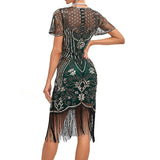 Women's Retro 1920s Fringe Dress Midi Dress Party Holiday Sequins Tassel Fringe Floral Crewneck Short Sleeve Regular Fit Spring Fall 2023 Silver Black S M L XL